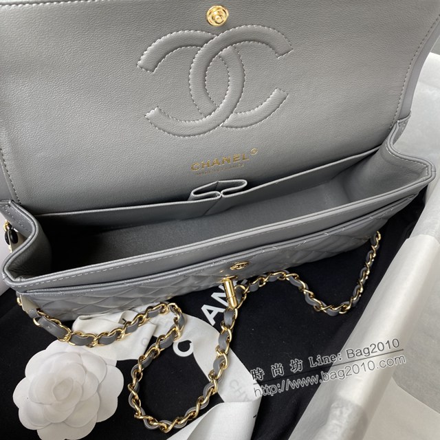 Chanel專櫃新款Classic Flap Bag A01112 香奈兒經典款CF錫器灰小羊皮鏈條單肩斜挎女包 djc4730